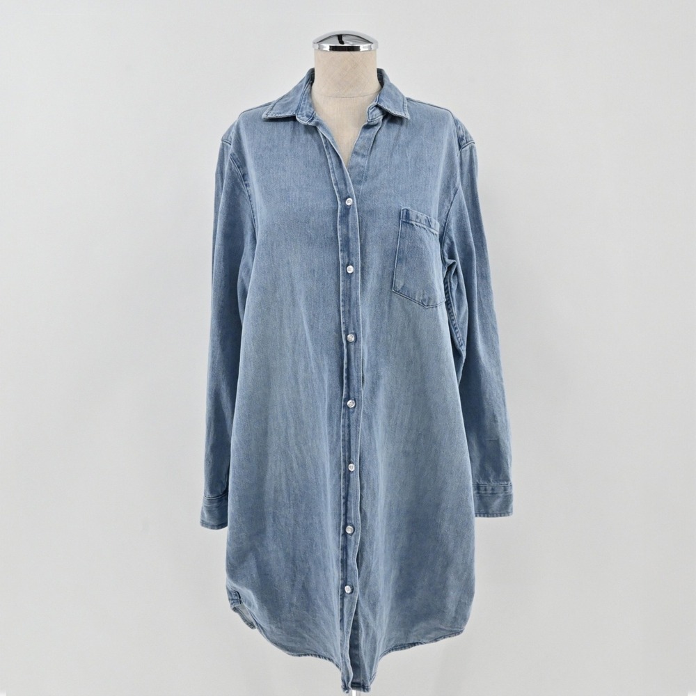 Quince Chambray Shirt Dress Womens Size M Blue Cotton Button Up Mini Tunic Denim